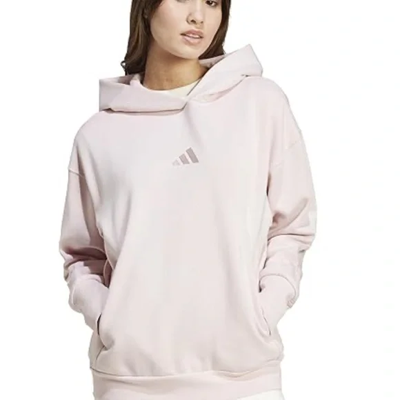 NWT Adidas Sportswear All Season Fleece Loose Hoodie Women Hoodies Sandy-Pink - Picture 2 of 7